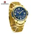 NAVIFORCE 9215 Men Wristwatch Top Brand Luxury Waterproof Watch Original Stainless Steel Sport Military Quartz Male Clock - Golden Blue